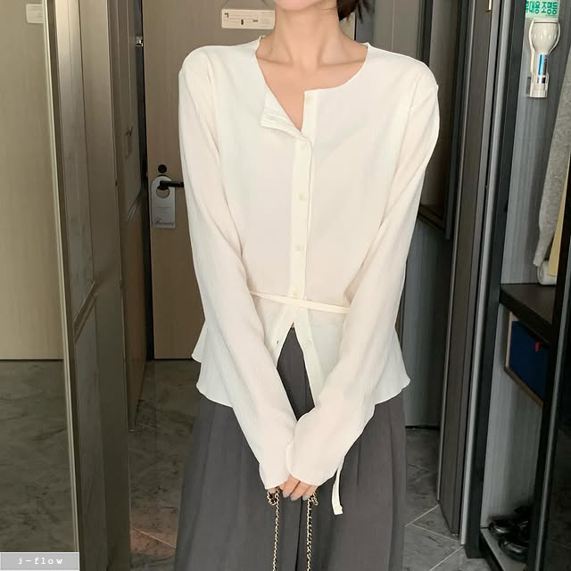 소이르 라운드 플리츠 스트랩 가디건 3col 가을 봄 스판 버튼 슬림 데일리 제이플로우 이미지 7