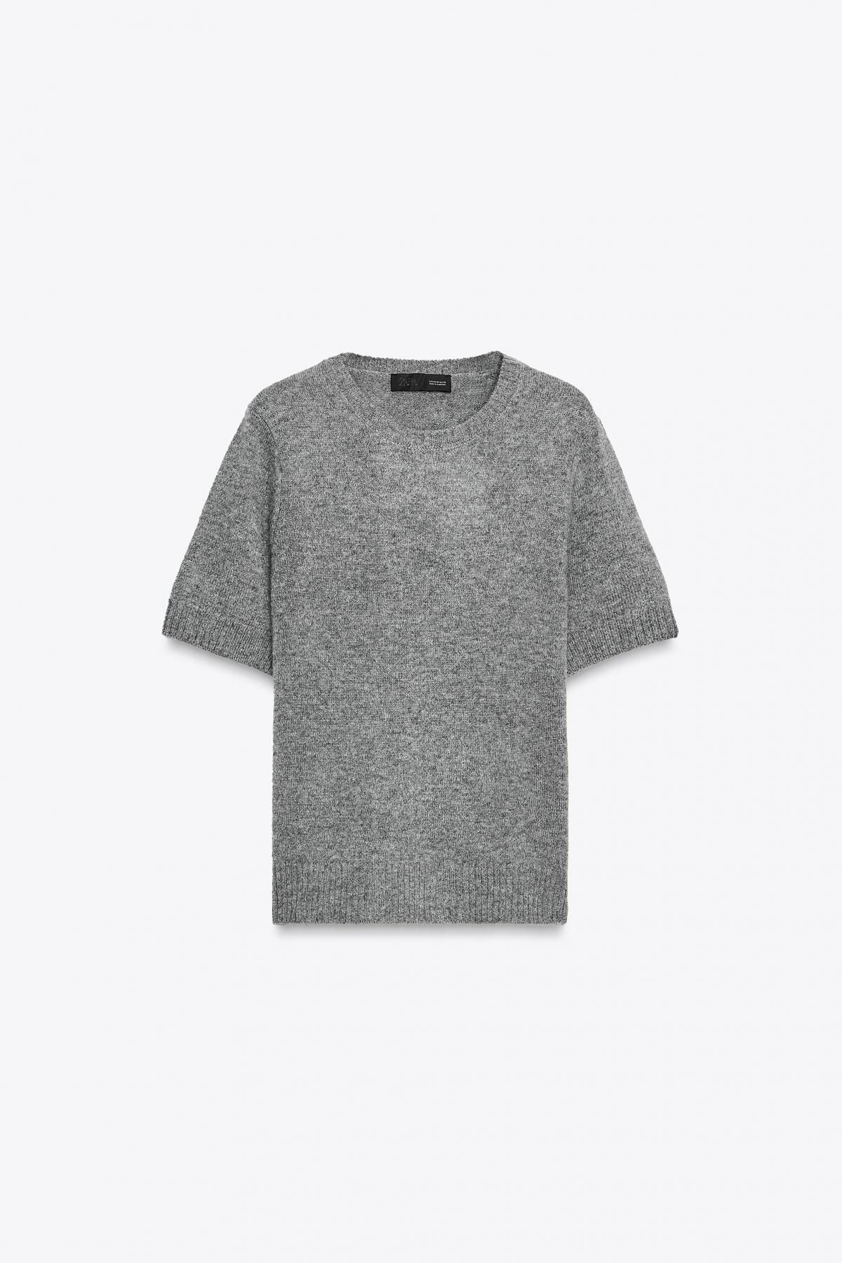 자라 프리미엄 100 울 라운드넥 반팔 니트 탑 2893/108 MID-GREY - 상품 이미지