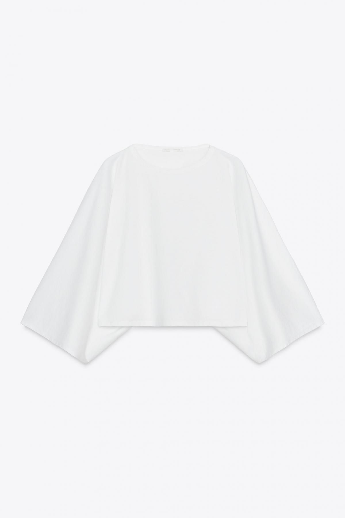 자라 코튼 미니멀 비대칭 케이프 티셔츠 0858/814 WHITE - 메인 이미지