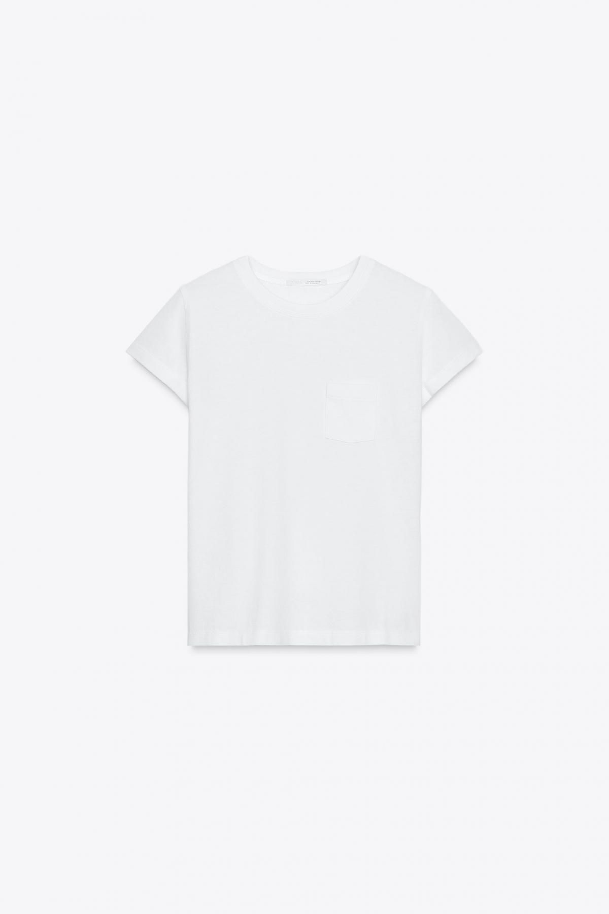 자라 포켓 슬림핏 라운드넥 코튼 반팔 티셔츠 4424/628 WHITE - 메인 이미지