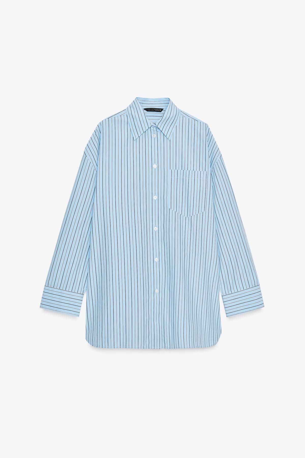 자라 오버사이즈 스트라이프 테크니컬 포플린 셔츠 0975/111 BLUE / NAVY - 메인 이미지