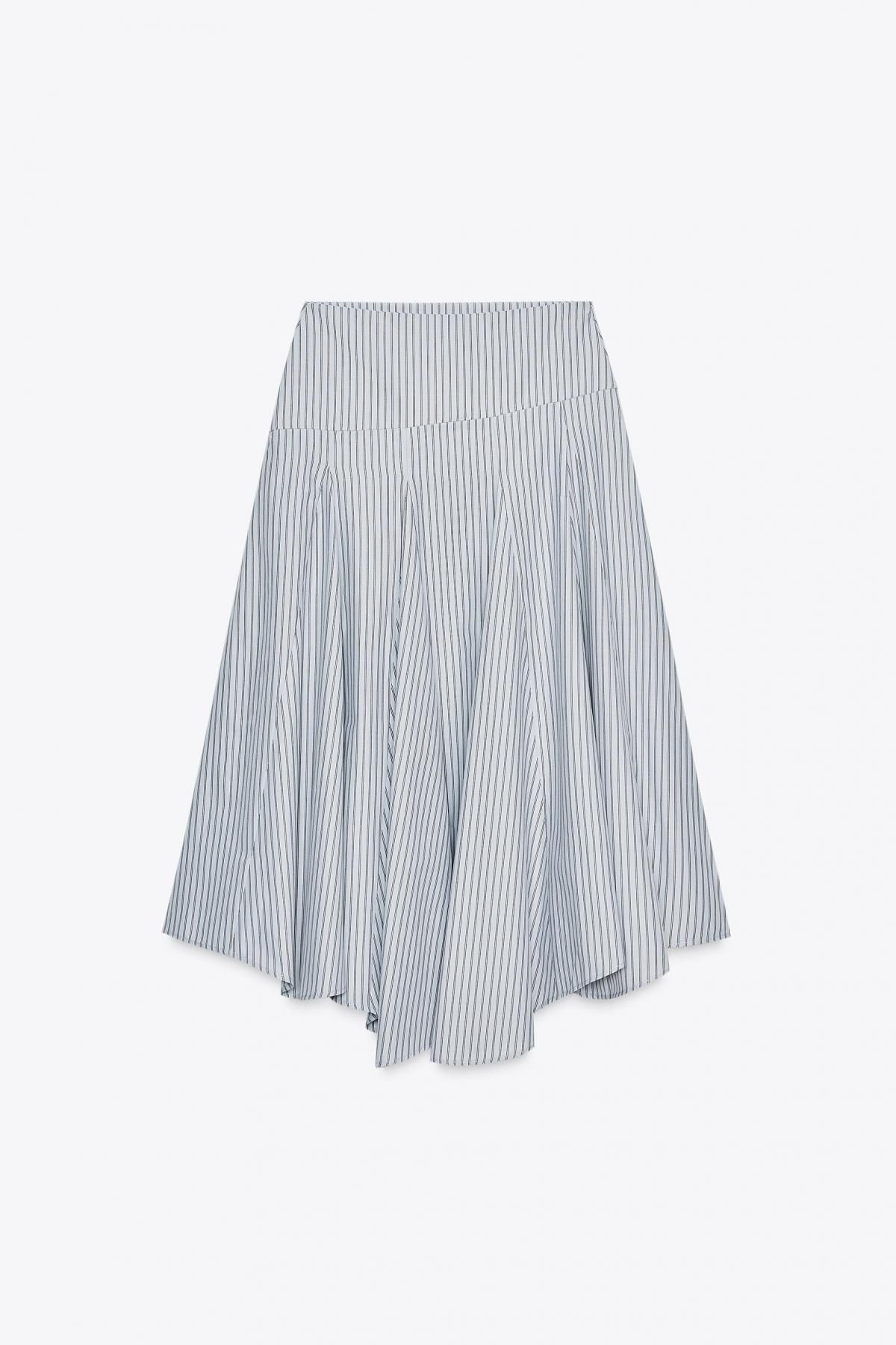 자라 스트라이프 플리츠 언밸런스 미디 스커트 4772/505 BLUE GREY - 메인 이미지