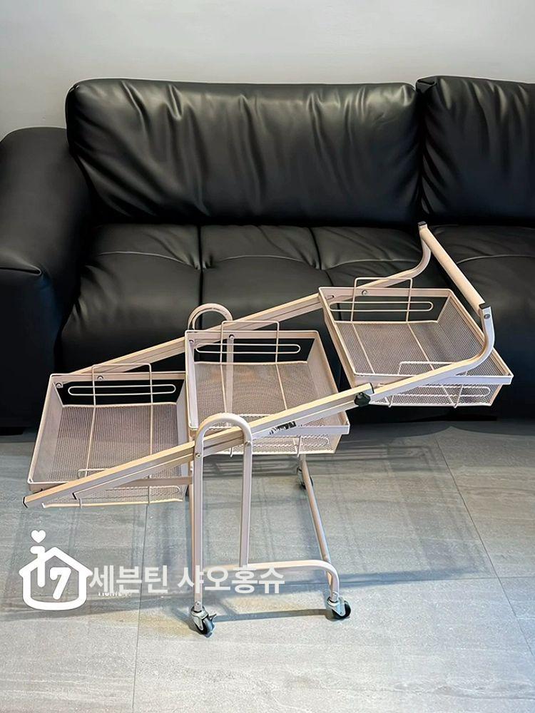 일자로 펴지는 트롤리 간식 접이식 있음 주방 각도조절 고정 각도 각도로 핑크 각도 고정 가능 3층 44x94.5cm - 상세 이미지 2