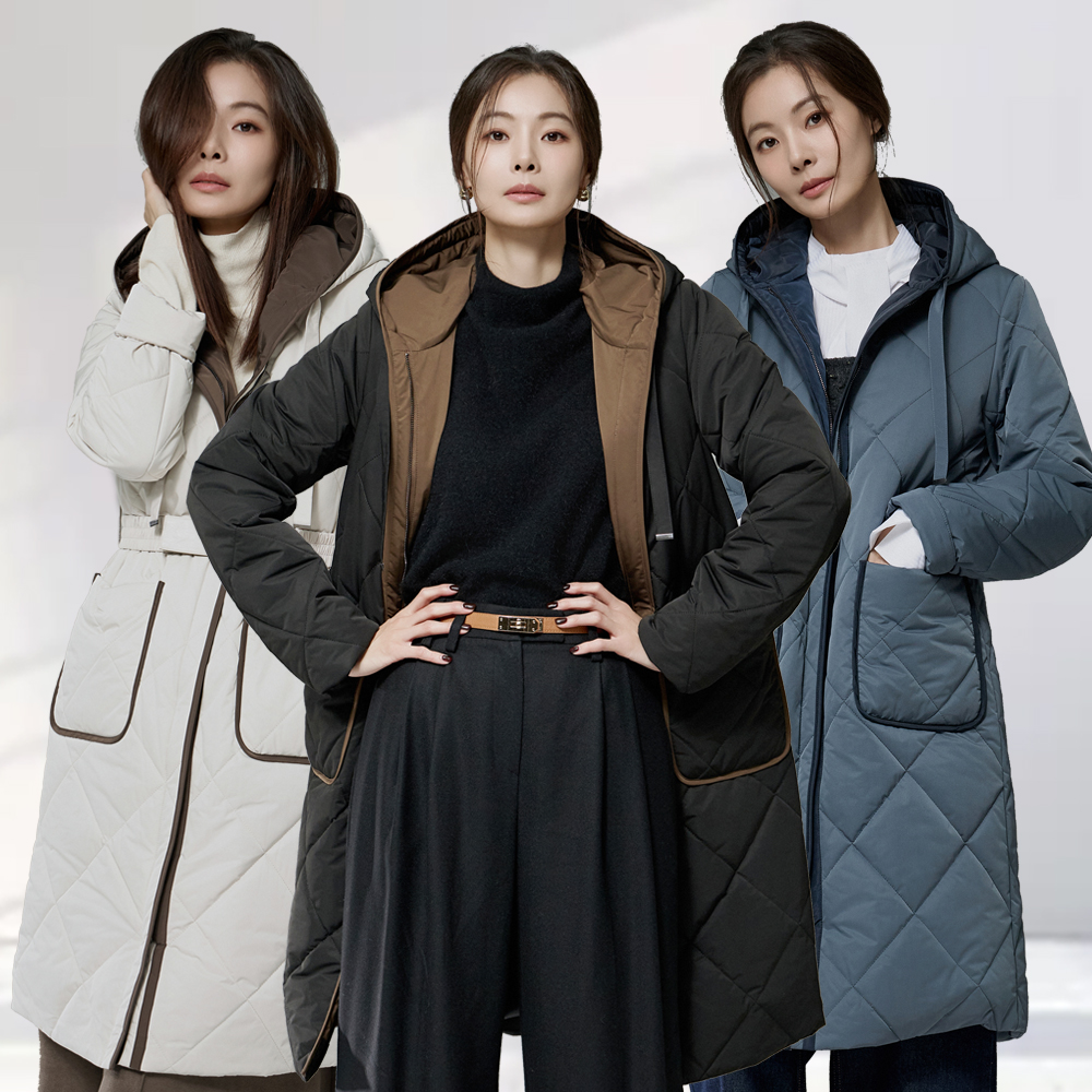 메시제이 벨트 포인트 퍼 롱패딩 후드 빅사이즈 30대 40대 여성 결혼식하객룩 오피스룩 등하원룩 제품 이미지