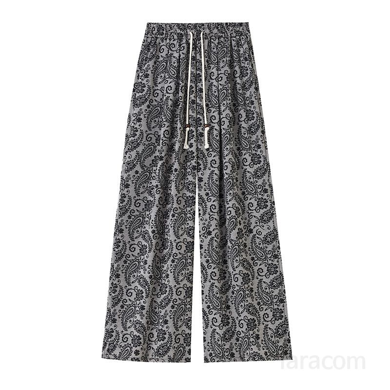 여성용 하이웨스트 아이스 실크 와이드팬츠 여름용 시원한 여름 슬랙스 드레이프 스타일 편안한 착용감 루즈핏 바지 데일리 캐주얼 팬츠 - 상세 이미지 5