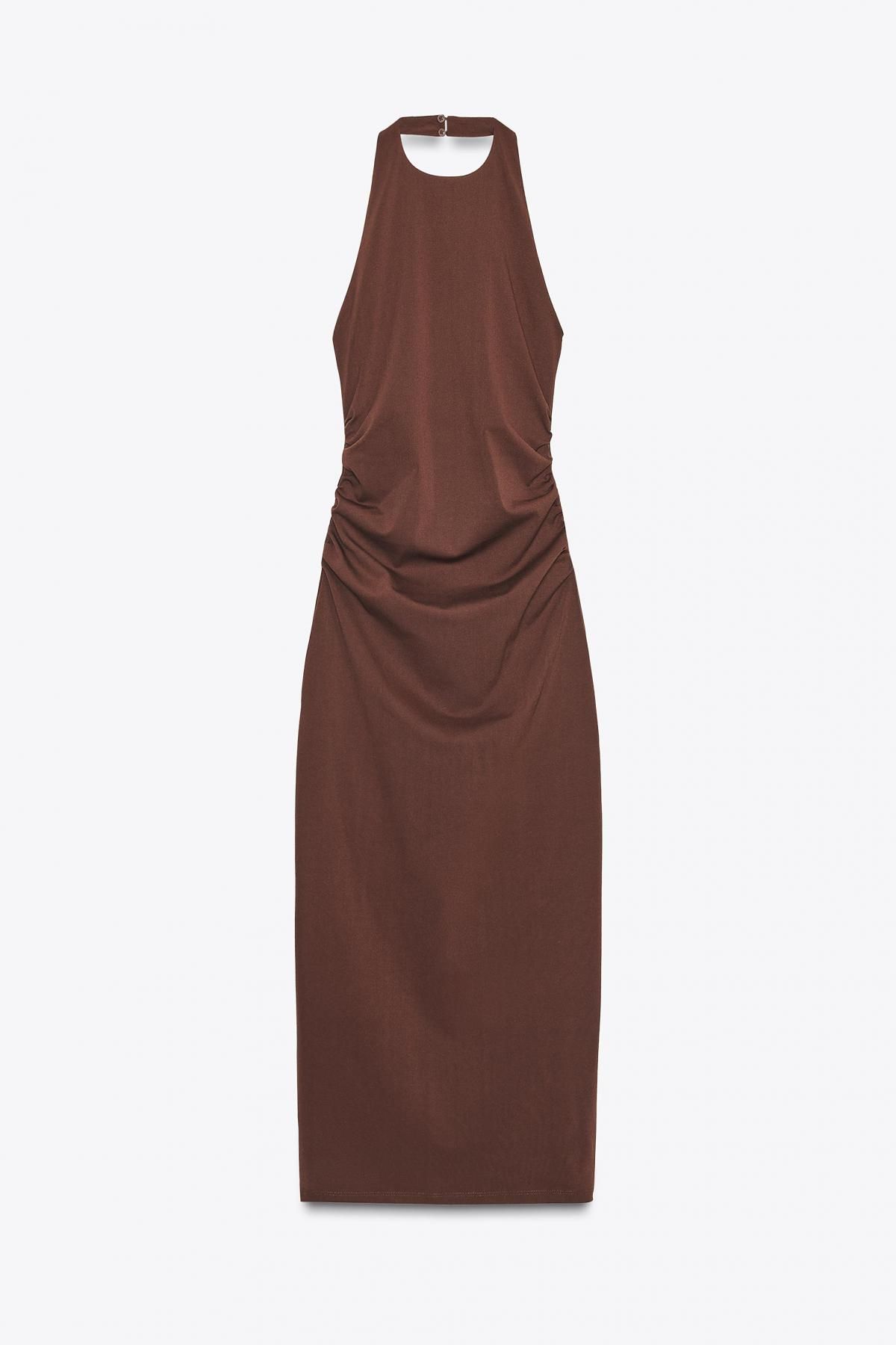 자라 드레이프 미디 홀터넥 백리스 원피스 3641/811 BROWN - 메인 이미지