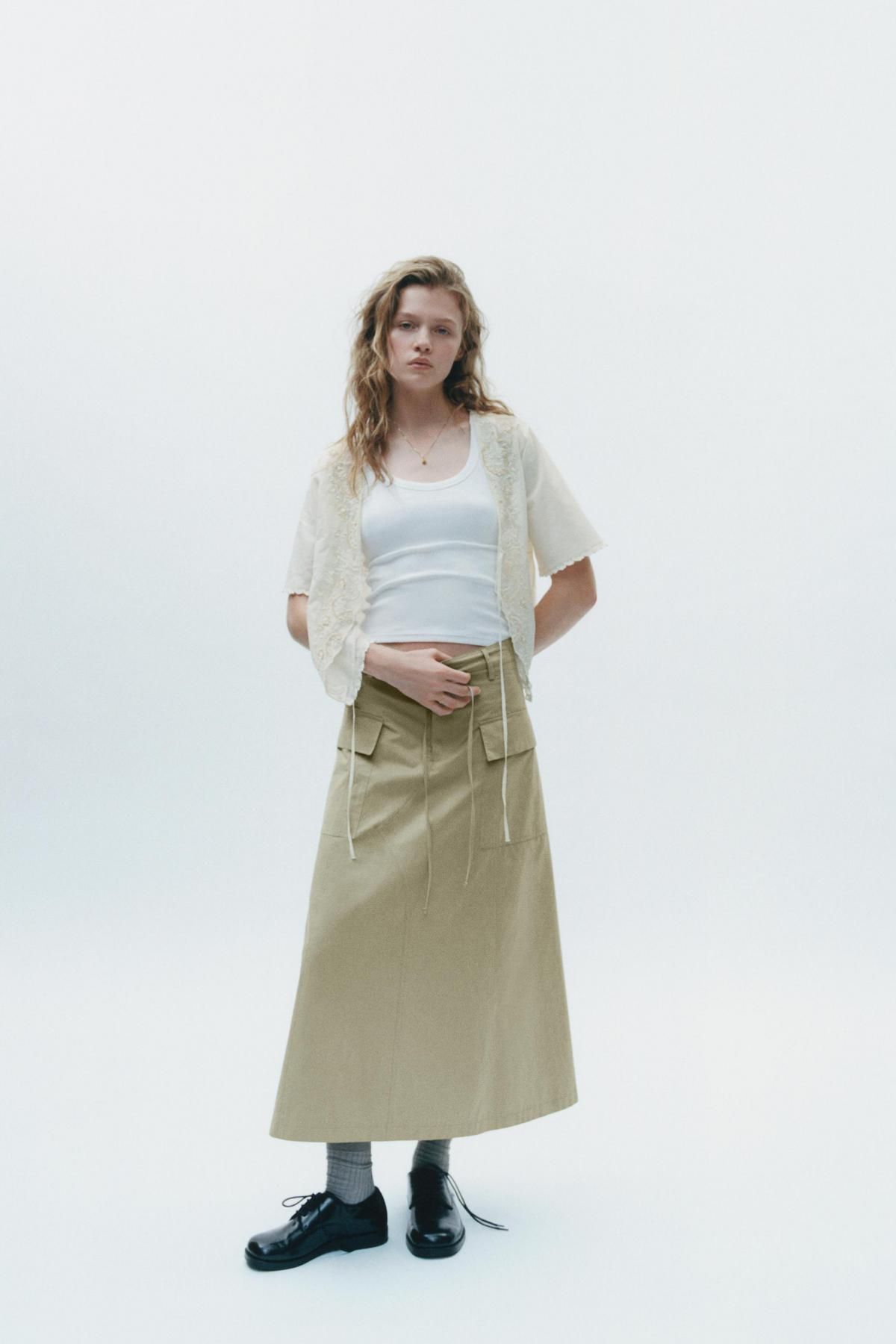 자라 유틸리티 카고 벨트 포켓 미디 스커트 1255/540 LIGHT KHAKI - 상세 이미지 2