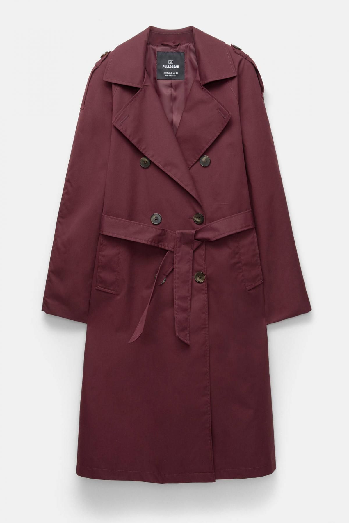 풀앤베어 딥레드 더블버튼 벨트 트렌치코트 4752/323 MAROON - 메인 이미지