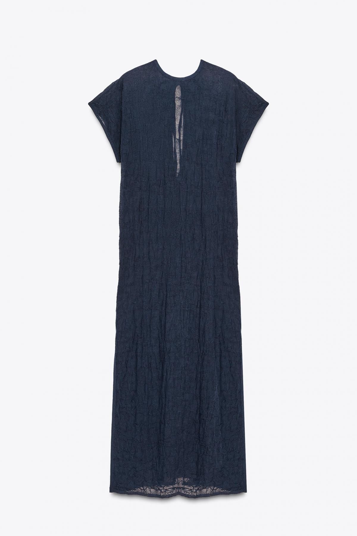 자라 파인 니트 링클 미디 원피스 3519/127 NAVY BLUE