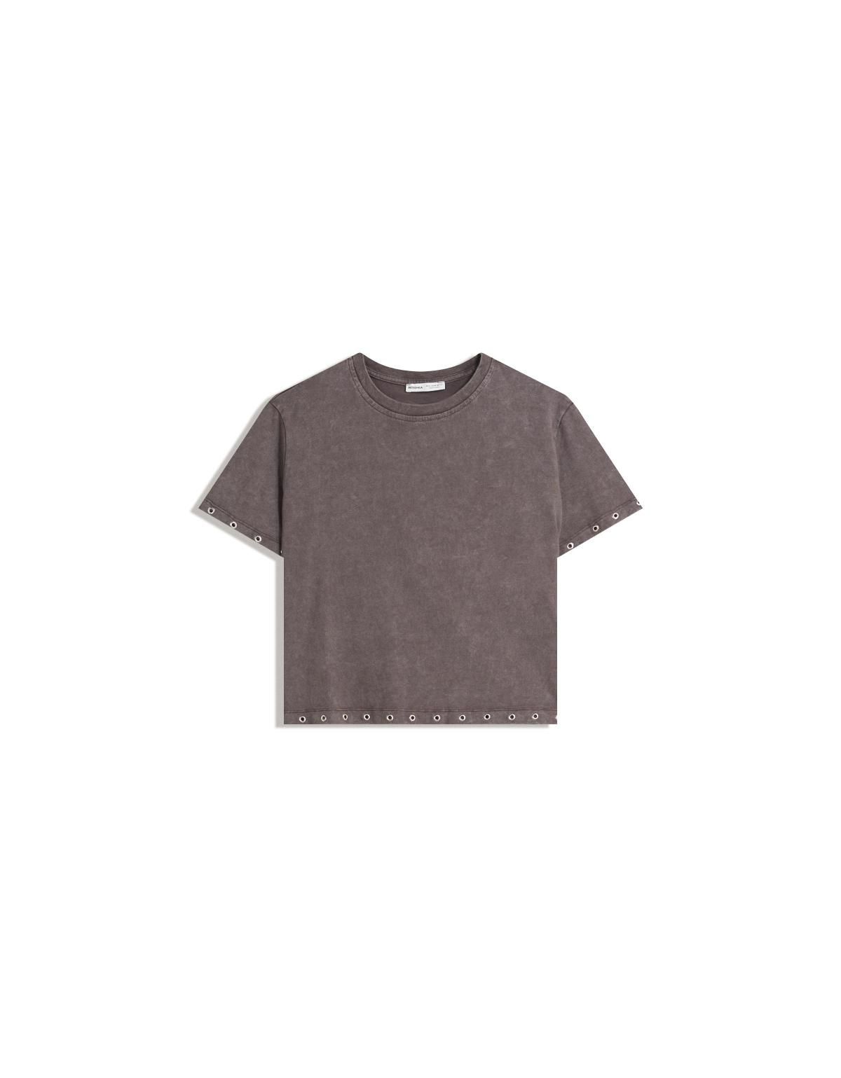 버쉬카 아일렛 디테일 크롭 반팔 티셔츠 7623/173 BROWN - 상품 이미지