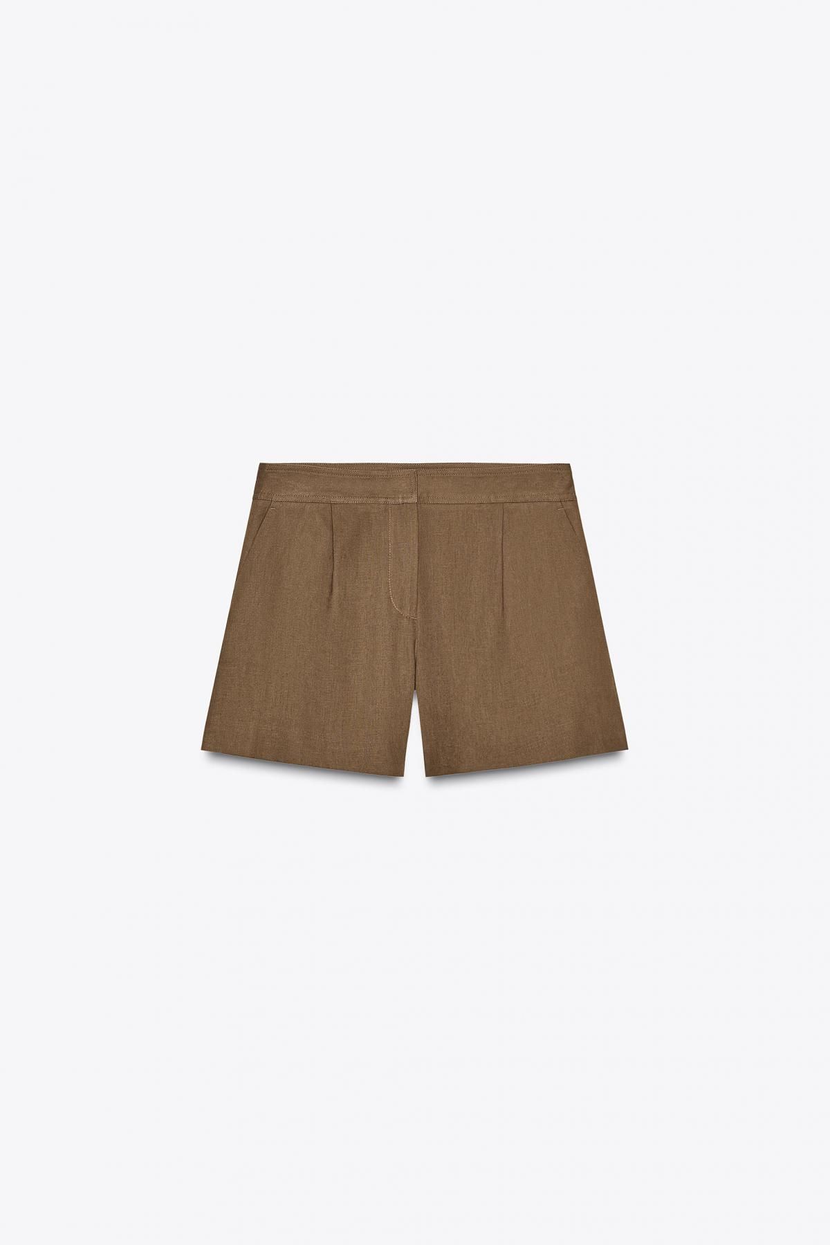 자라 린넨블렌드 테크니컬 플리츠 버뮤다 반바지 8633/379 TOFFEE - 메인 이미지