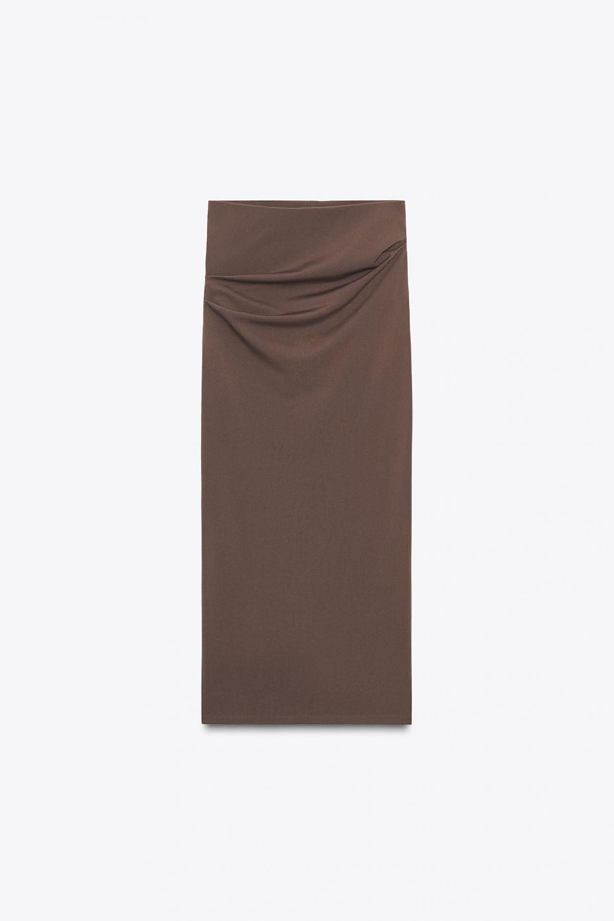 자라 텍스처 하이웨이스트 미디 스커트 3641/813 BROWN - 메인 이미지