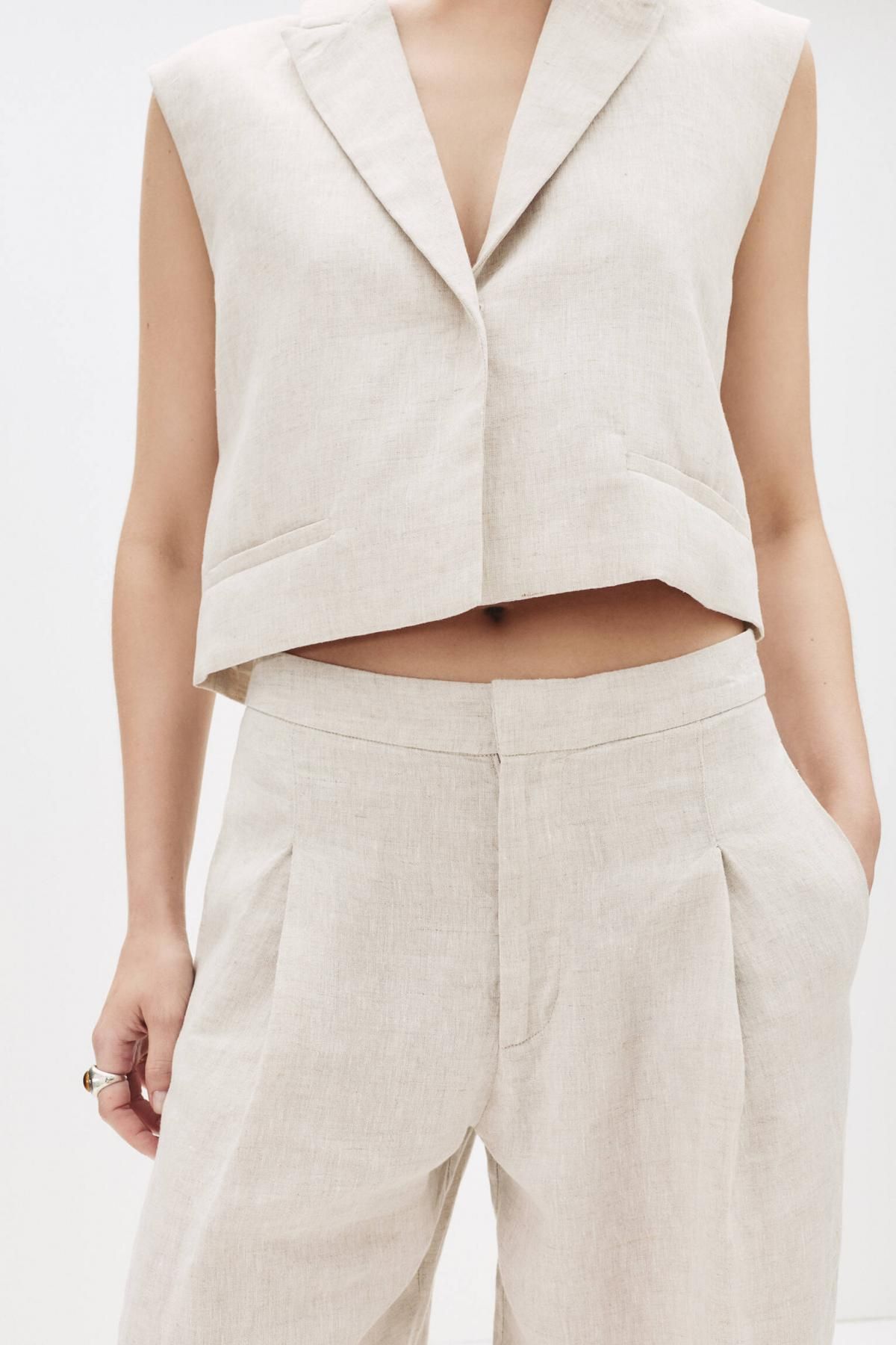 풀앤베어 내추럴 린넨 와이드 플리츠 팬츠 7675/326 TAN - 상세 이미지 4