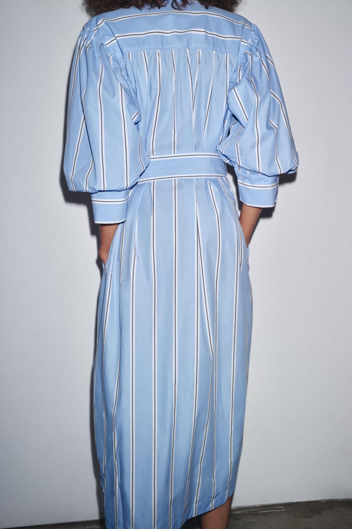 자라 퍼프슬리브 코튼 스트라이프 미디 벨트 원피스 9479/252 STRIPED - 상세 이미지 4