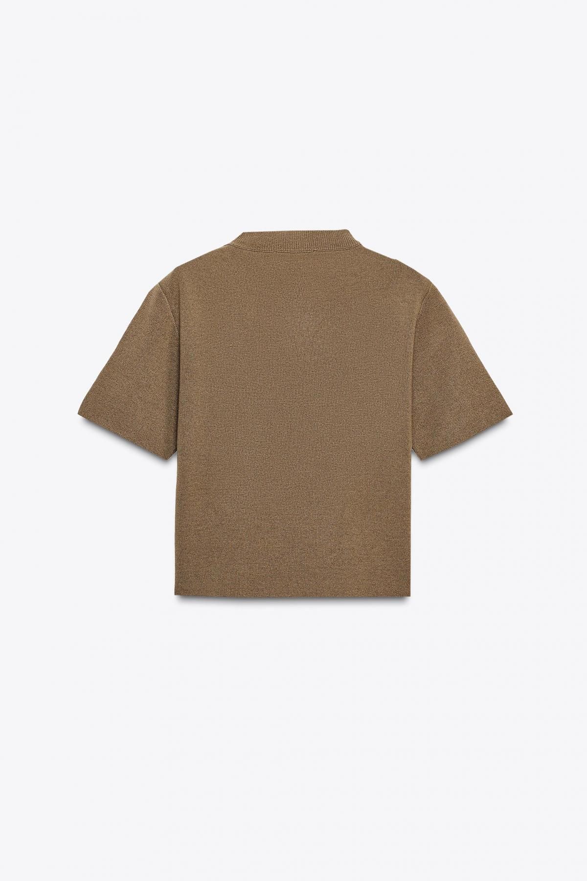 자라 미니멀 라운드넥 반팔 가디건 6427/053 KHAKI - 상세 이미지 5