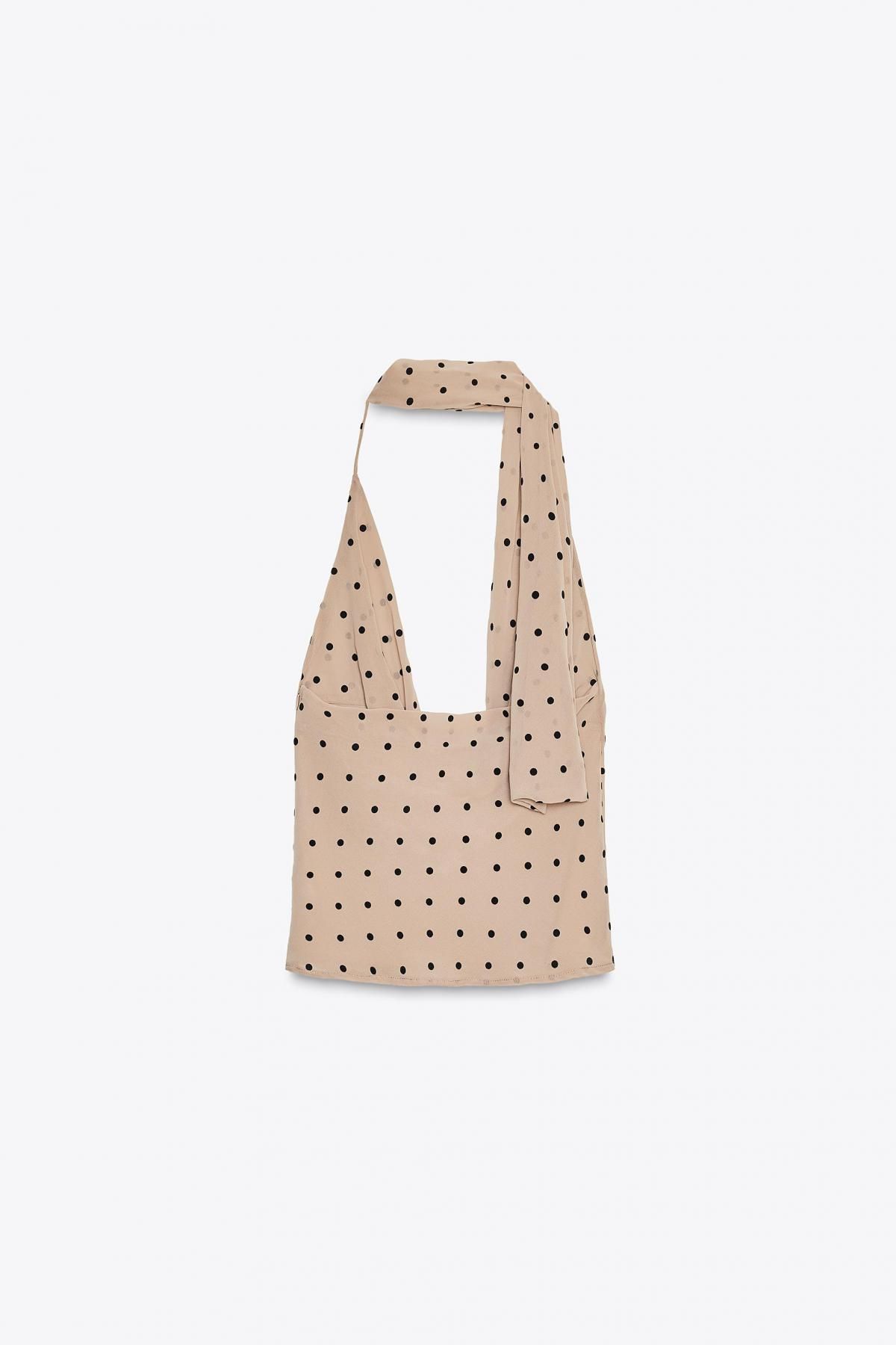자라 도트 패턴 스카프 홀터넥 민소매 탑 2180/135 BEIGE - 상세 이미지 3