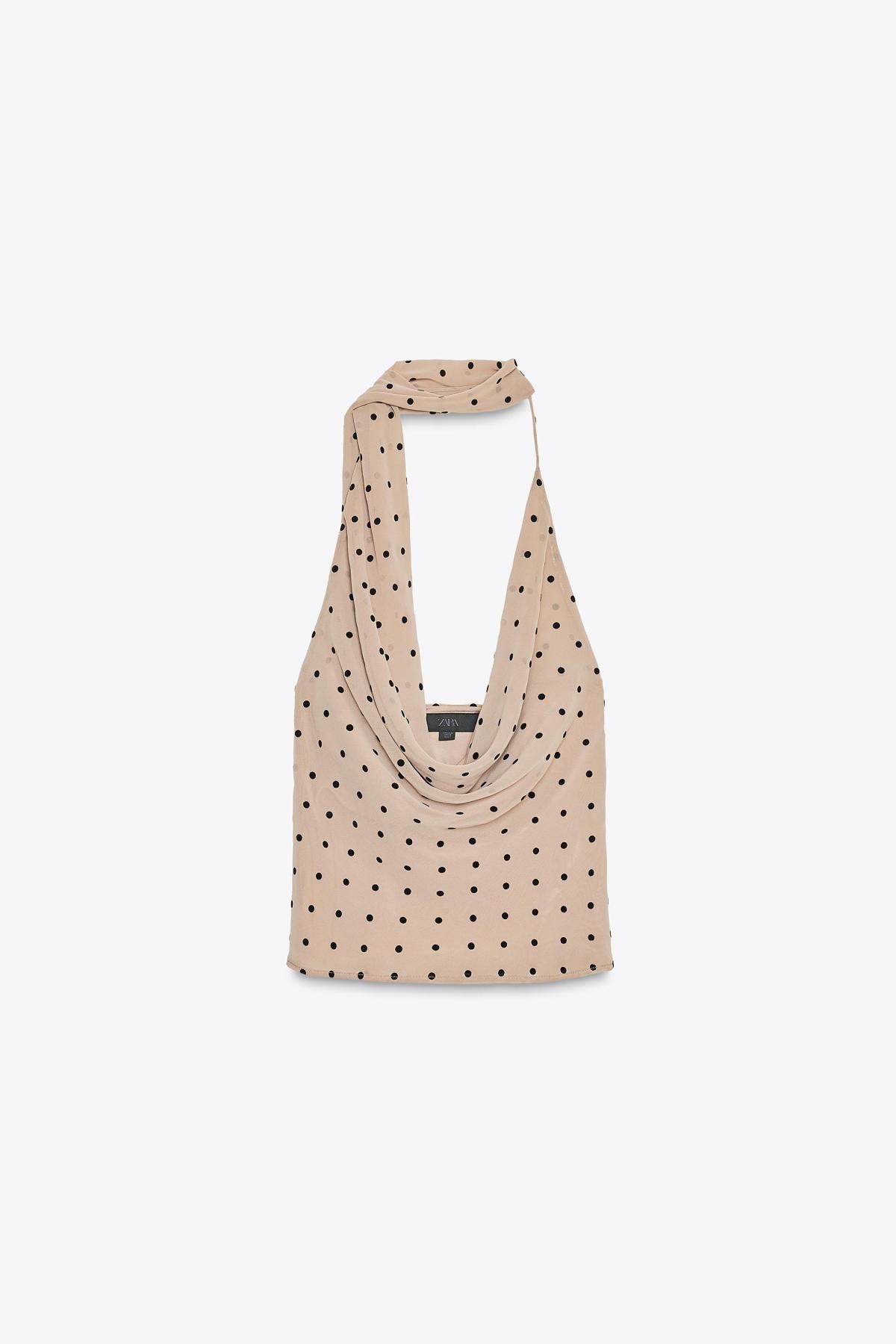 자라 도트 패턴 스카프 홀터넥 민소매 탑 2180/135 BEIGE - 메인 이미지