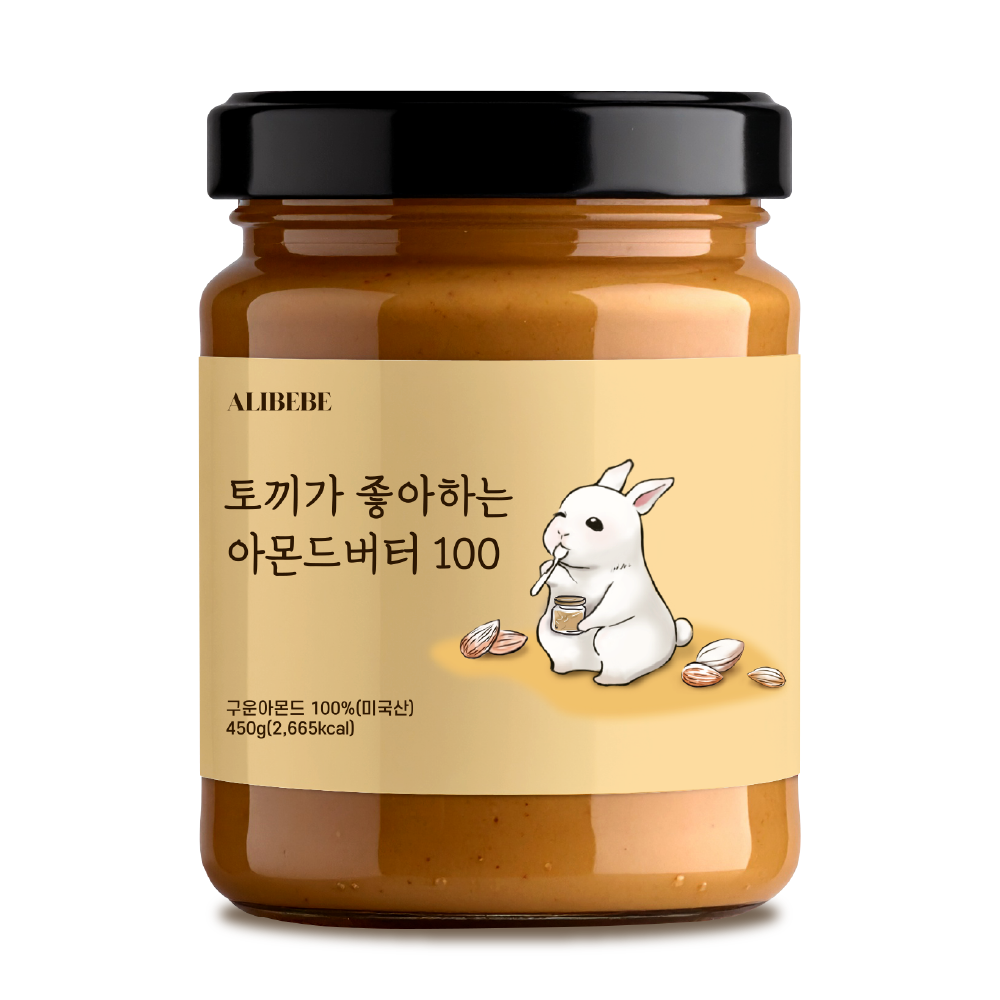 [11:00 이전 주문 당일 출고] 앨리베베 토끼가 좋아하는 아몬드버터 100 무첨가 스프레드 잼 450g, 1개 - 상품 이미지