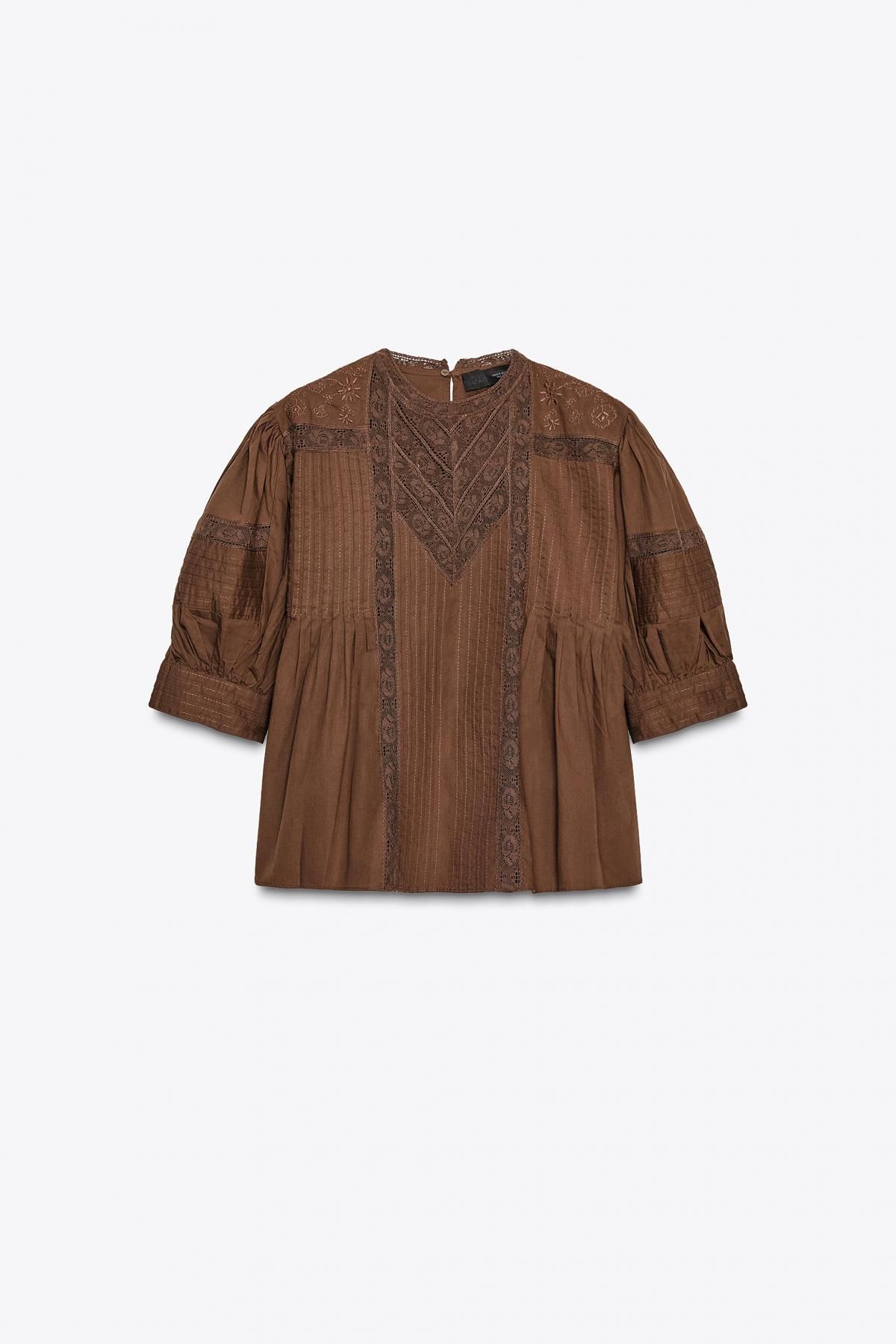 자라 로맨틱 레이스 코튼 브라운 블라우스 7521/281 BROWN - 메인 이미지
