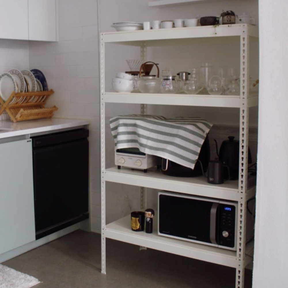 폴던스랙 올스틸 홈 카페 거실 수납 선반 인테리어 선반장 1000x400x1500mm, 4단, 아이보리 - 상세 이미지 5