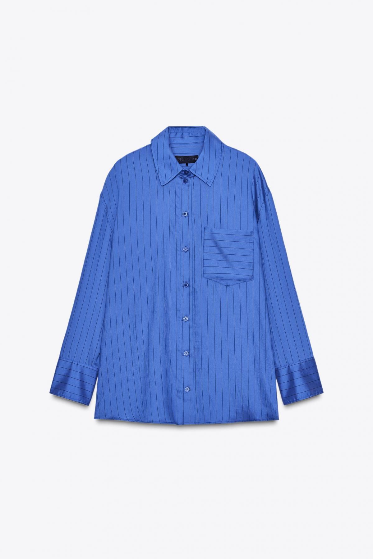 자라 오버사이즈 스트라이프 롱슬리브 셔츠 7563/253 BLUE/BLACK - 메인 이미지