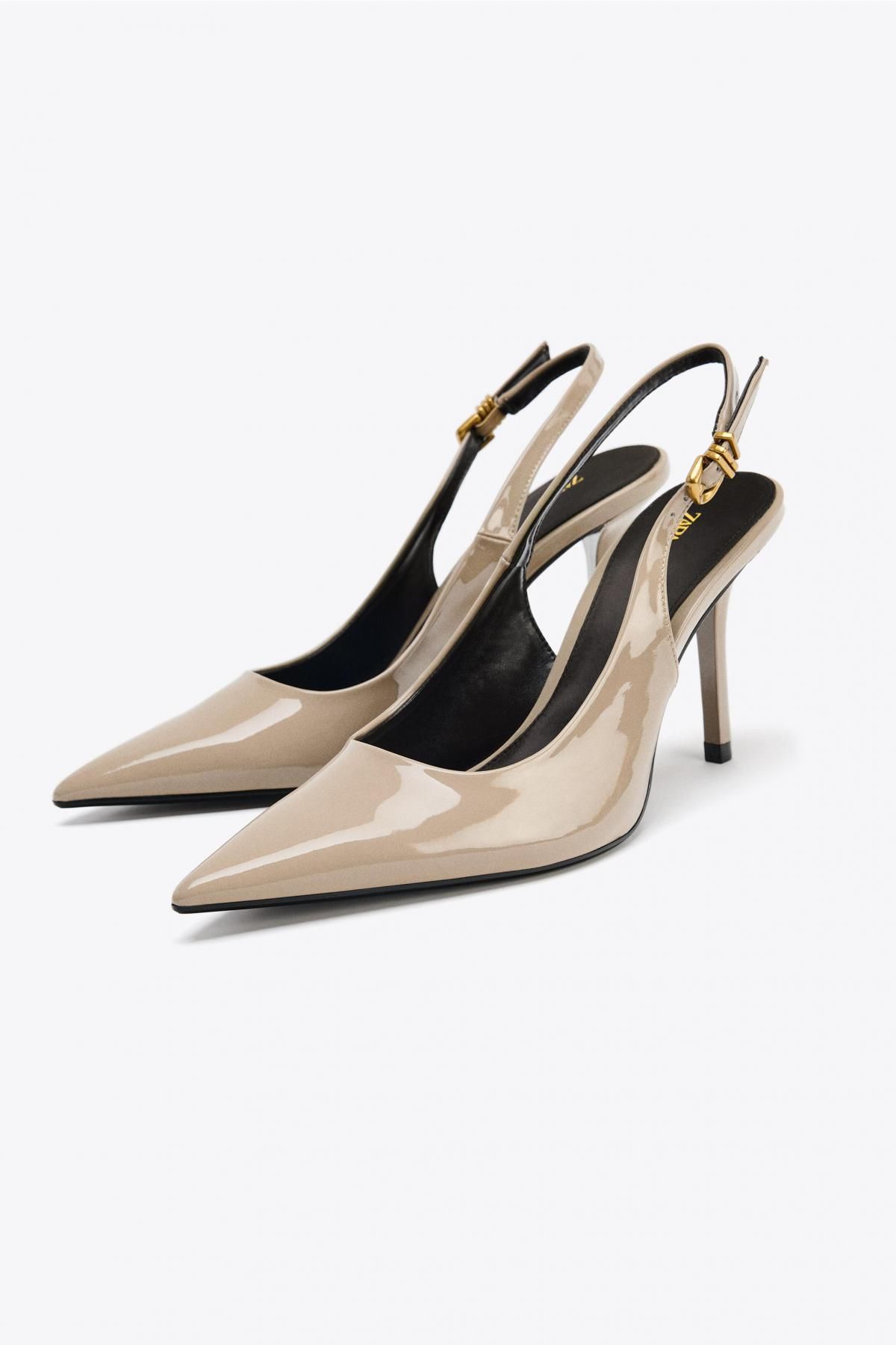 자라 베이지 에나멜 슬링백 스틸레토 하이힐 슈즈 1222/610 TAUPE GREY - 상세 이미지 3