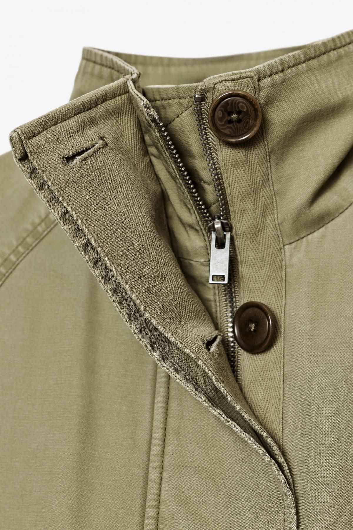 자라 테크니컬 하이넥 와이드핏 포켓 스트링 롱 파카 5854/810 OLIVE GREEN - 상세 이미지 5