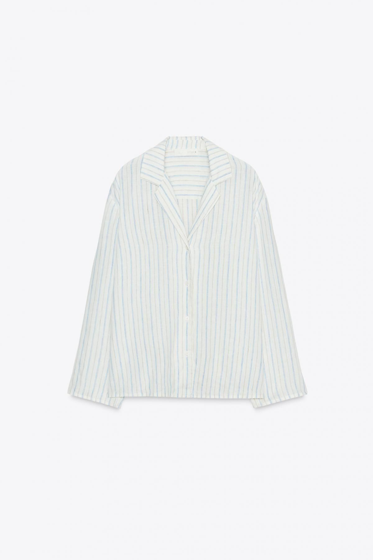 자라 스트라이프 린넨 브이넥 긴팔 셔츠 4786/285 STRIPED - 메인 이미지