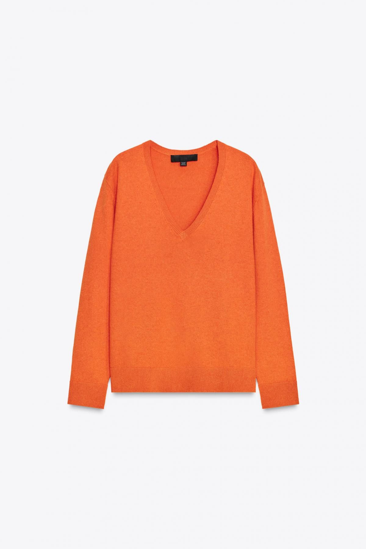 자라 베이직 브이넥 오렌지 니트 스웨터 3471/028 ORANGE - 메인 이미지