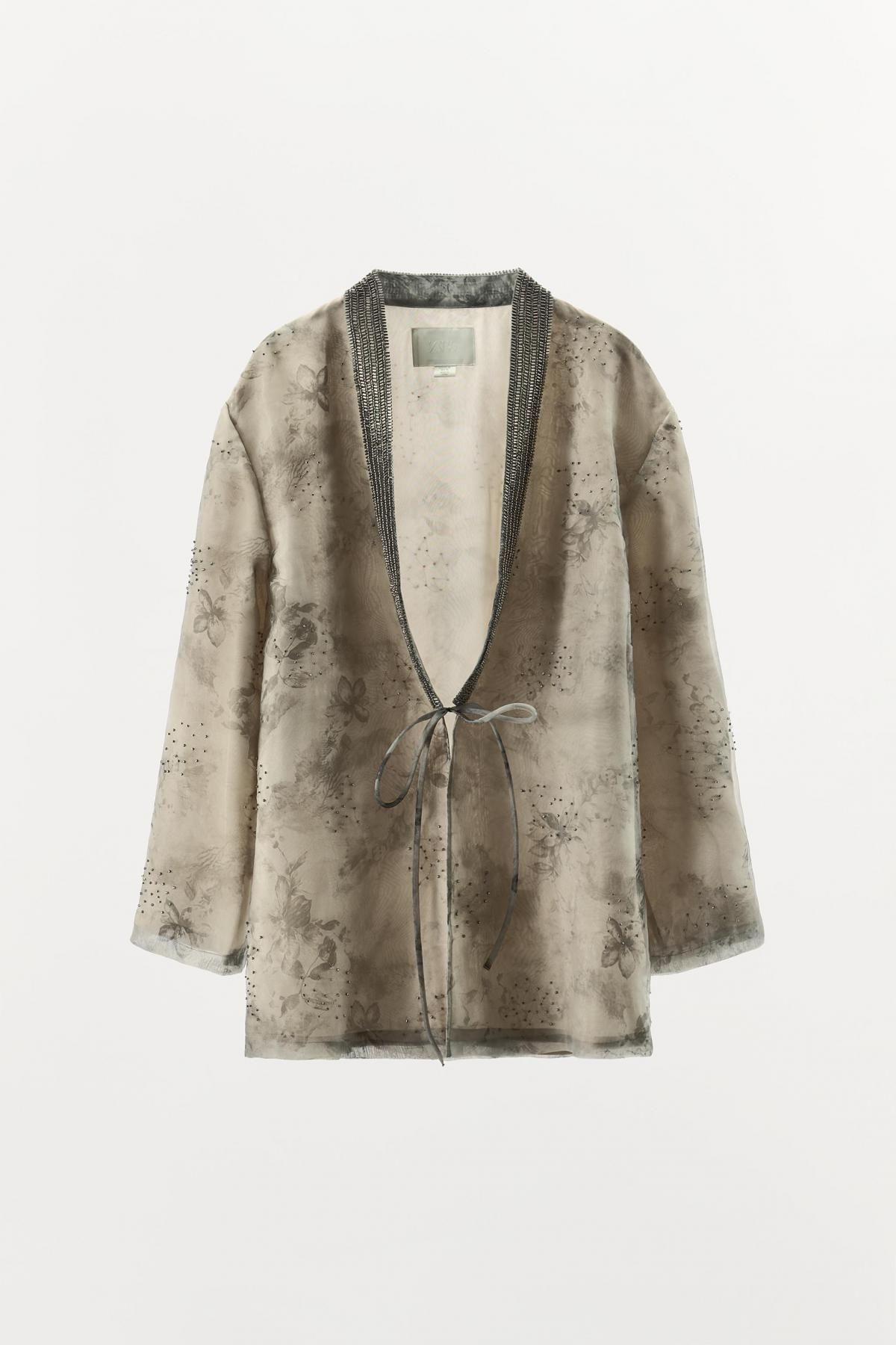 자라 테크니컬 오간자 비즈 프린트 기모노 4786/214 TAUPE GREY - 메인 이미지