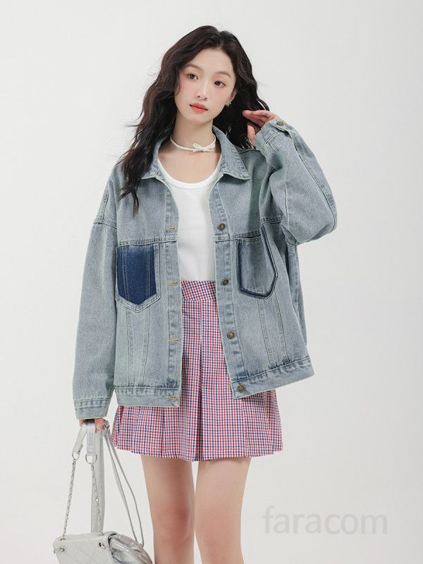 여성용 레트로 데님 자켓 가을 루즈핏 스타일 캐주얼 올매치 포켓 디자인 청자켓 편안한 착용감 데일리 외출용 트렌디한 패션 아이템 - 상세 이미지 2