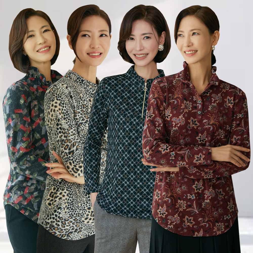 엄마옷 제시카 기모 블라우스 4종 플라워 호피 패턴 빅사이즈 중년여성 마담 60대 50대 40대 선물 - 상품 이미지