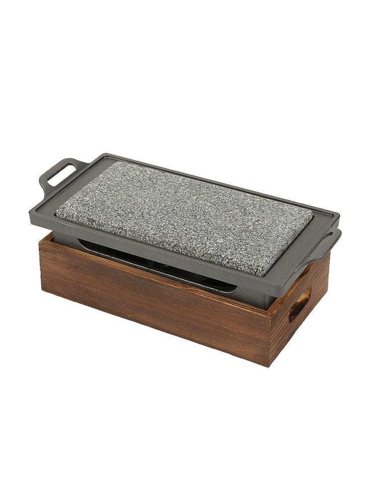 미니 돌판 일식 직사각형 일본식 스테이크 화로대 원형 화로 구이팬 불판 우드 받침 35x21CM 8017-1 - 상세 이미지 5