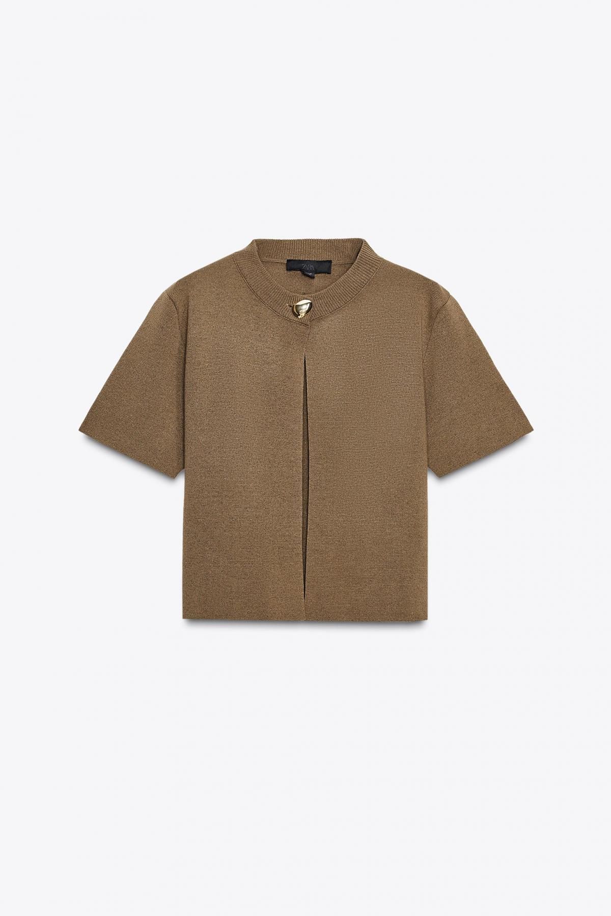 자라 라운드넥 반팔 가디건 6427/053 KHAKI