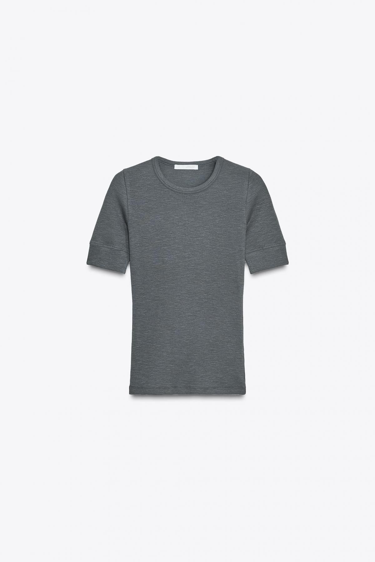 자라 베이직 슬림핏 라운드넥 립 반팔 티셔츠 2335/633 CHARCOAL - 메인 이미지
