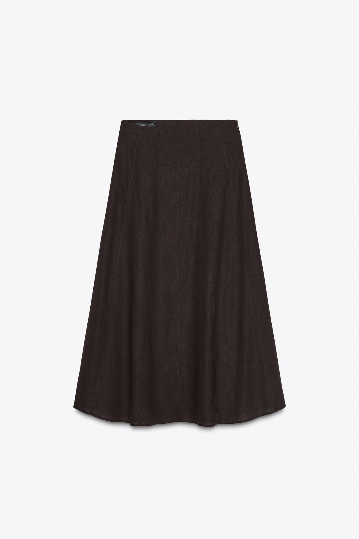 자라 린넨블렌드 플레어 미디 스커트 8713/385 BROWN - 메인 이미지