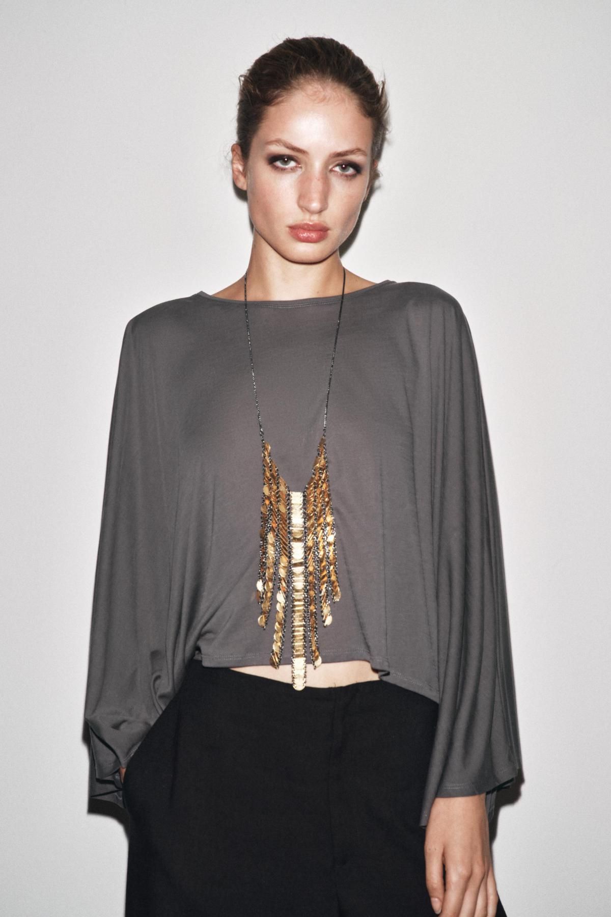 자라 라운드넥 롱슬리브 비대칭 케이프 0858/699 ANTHRACITE GREY - 상세 이미지 2