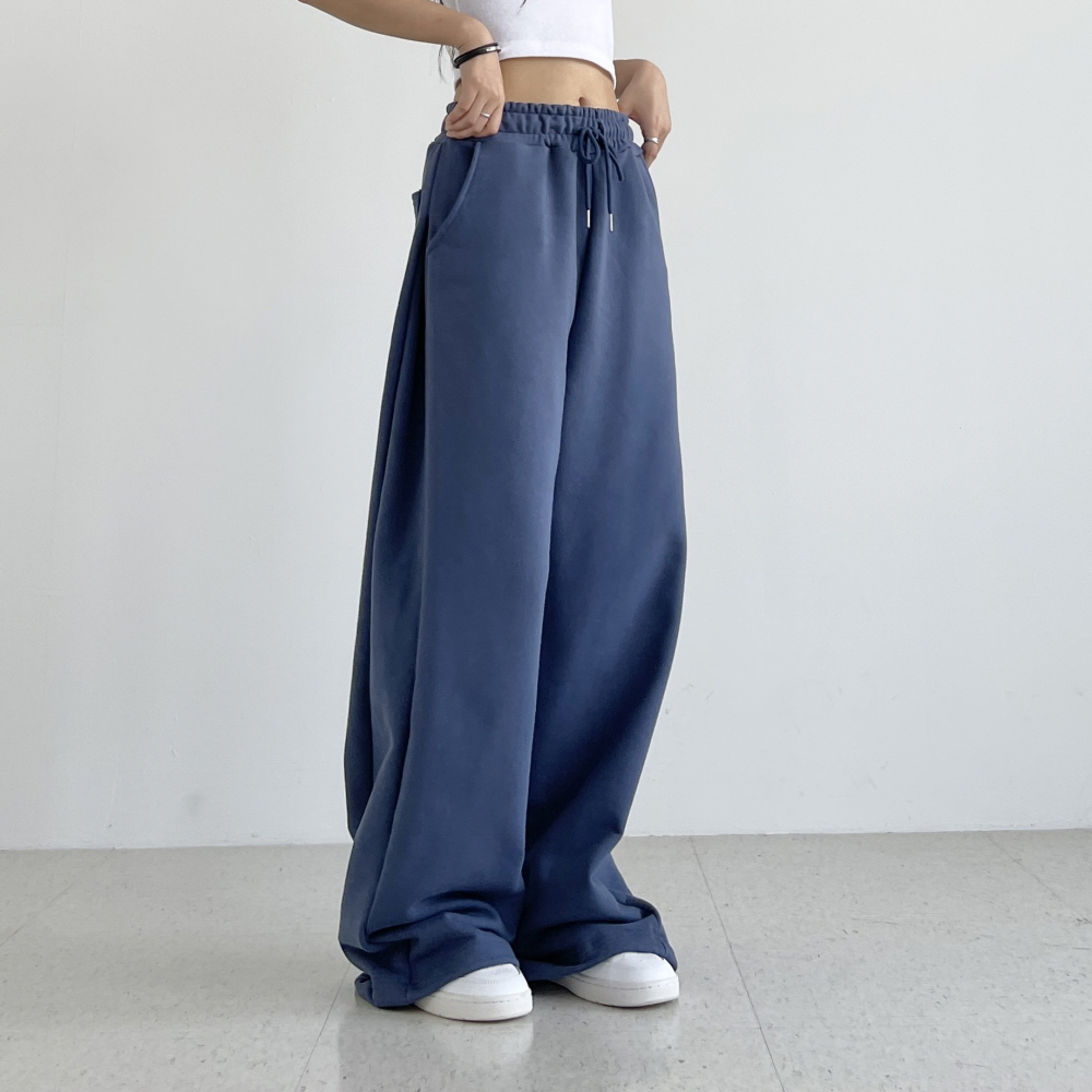 사이드핀턱 여성와이드팬츠 밑단 스트링 밴딩 조거 통 바지 핀턱플렉스밴딩팬츠 - 상세 이미지 2