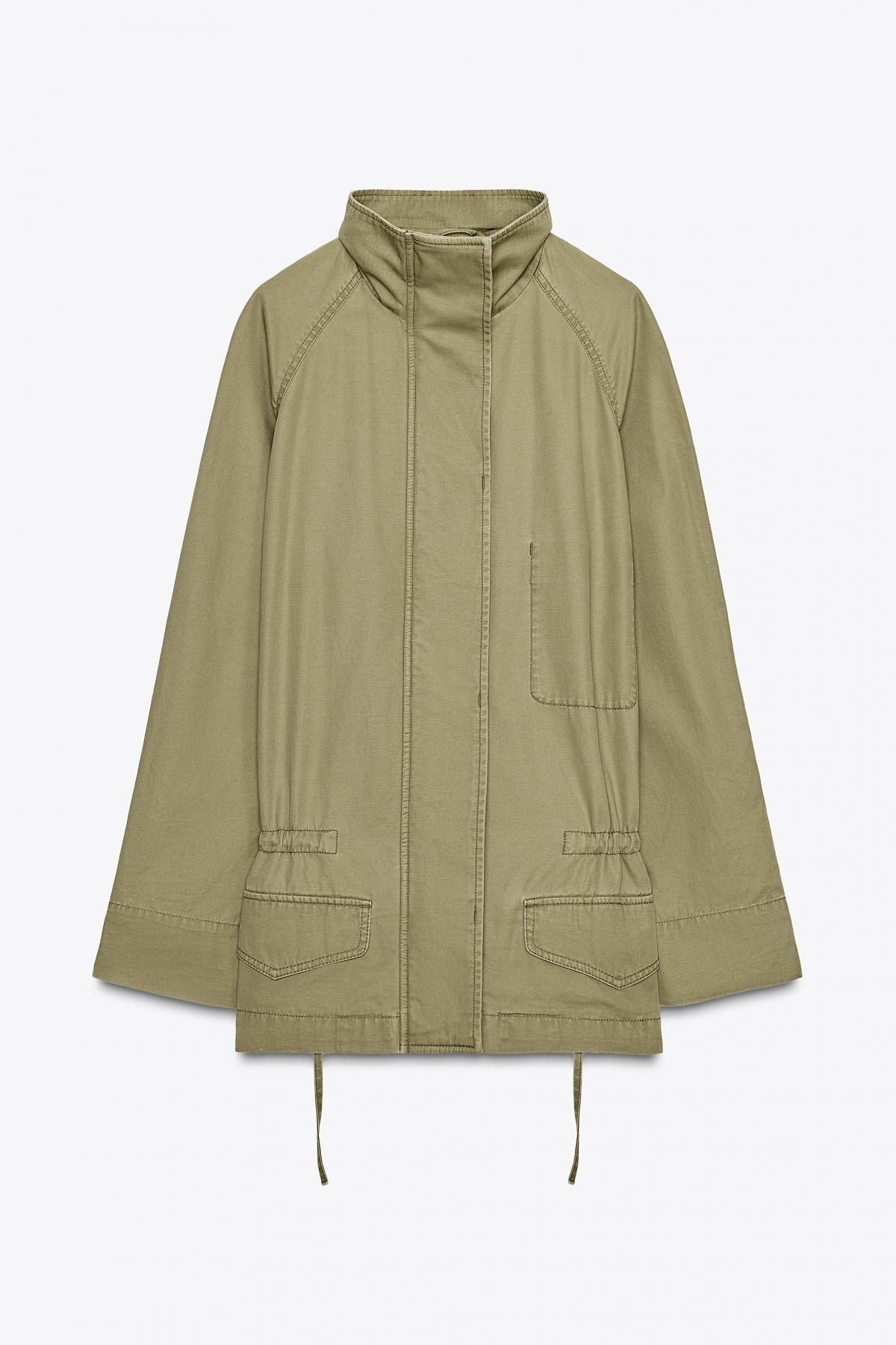 자라 테크니컬 하이넥 와이드핏 포켓 스트링 롱 파카 5854/810 OLIVE GREEN - 메인 이미지