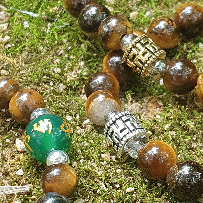 호안석 불교 염주 팔찌 천연 원석 DIY 만들기 키트 옴마니반메홈 만자 패션 행운 소원성취 - 상세 이미지 2