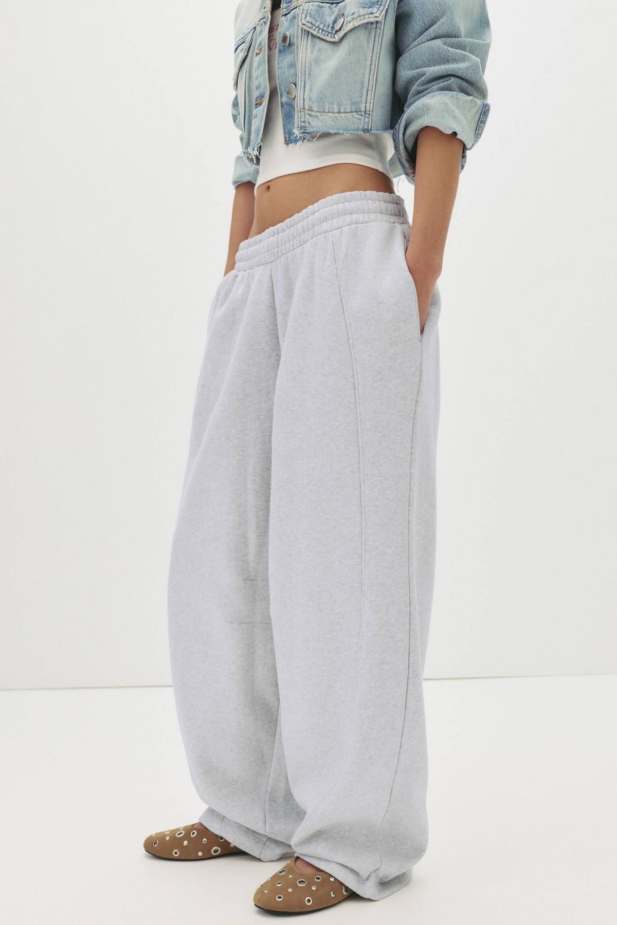 풀앤베어 와이드핏 미드웨이스트 플리스 조거팬츠 7675/334 GREY MARL - 상품 이미지