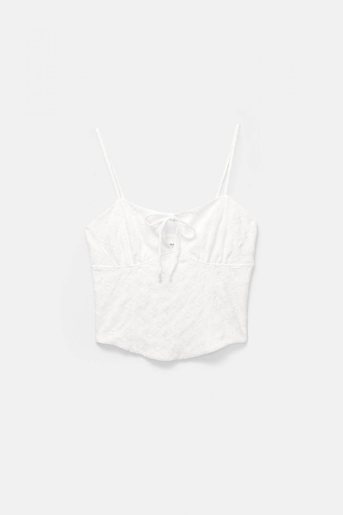 풀앤베어 화이트 스위스 자수 코르셋 민소매 탑 7152/361 WHITE - 상품 이미지