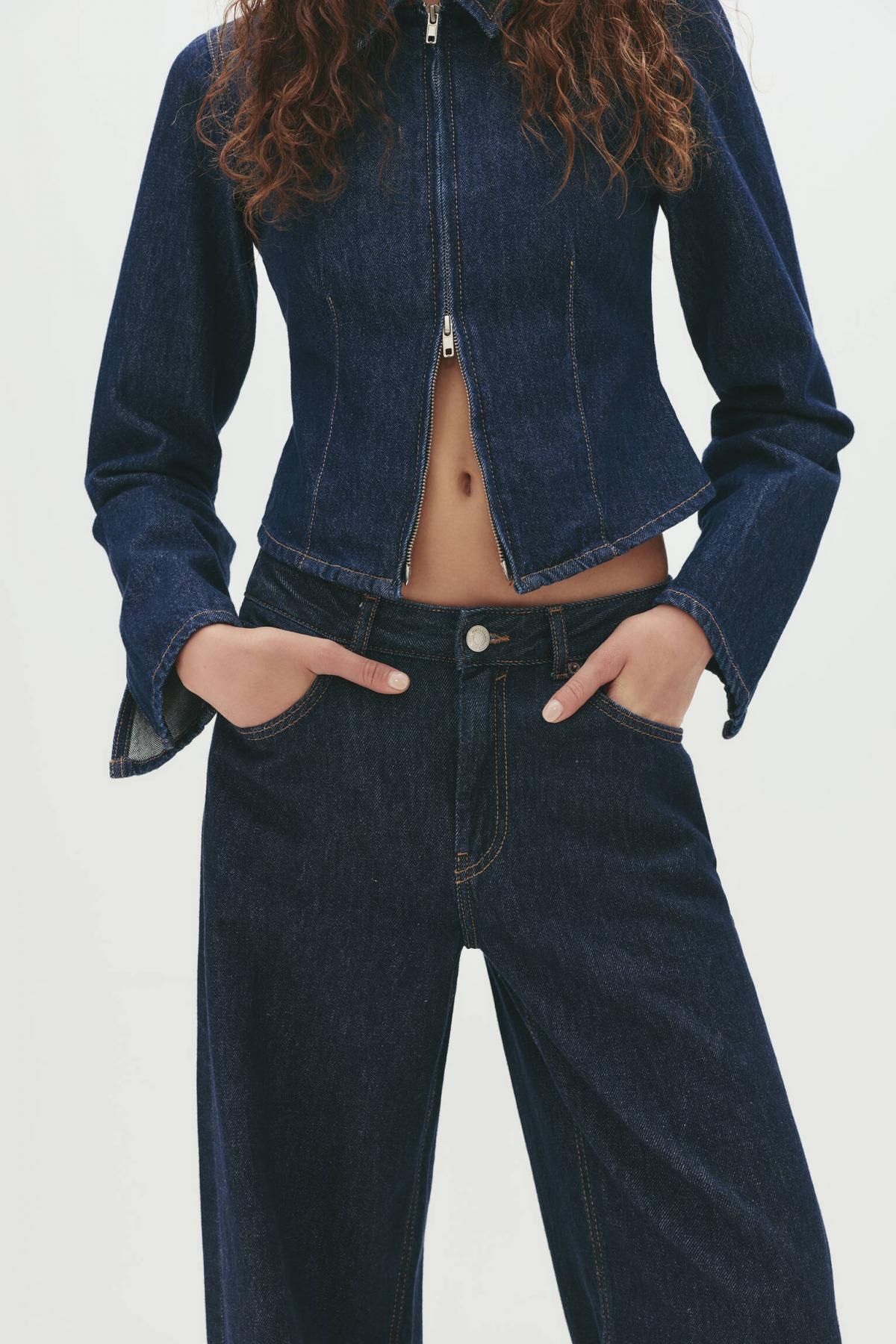 풀앤베어 Y2K 데님 로우라이즈 루즈핏 와이드 청바지 7687/320 NAVY - 상세 이미지 5