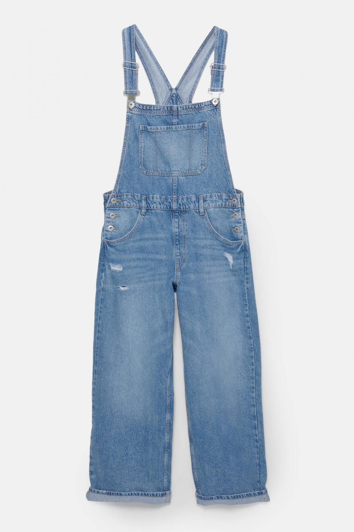 풀앤베어 데님 와이드핏 롱 오버롤 팬츠 7638/305 MEDIUM BLUE - 상품 이미지