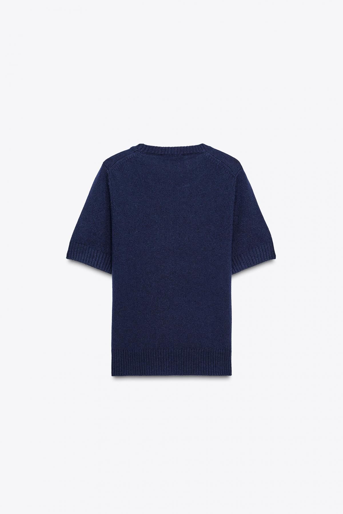 자라 프리미엄 울 라운드넥 반팔 니트 탑 2893/108 BLUE / NAVY - 상세 이미지 5