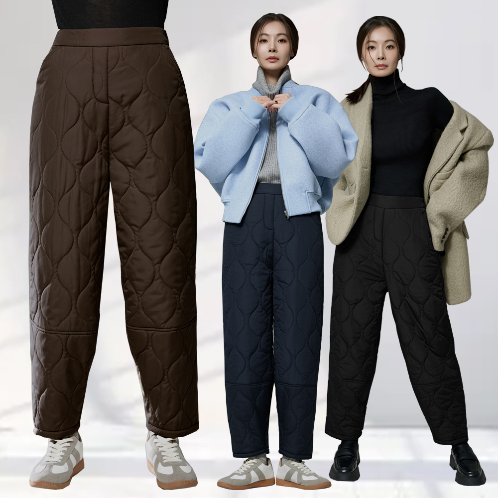 메시제이 퍼 퀼팅 패딩 팬츠 3종 밴딩 고무줄 조거 바지 빅사이즈 30대 40대 여성 결혼식하객룩 - 메인 이미지