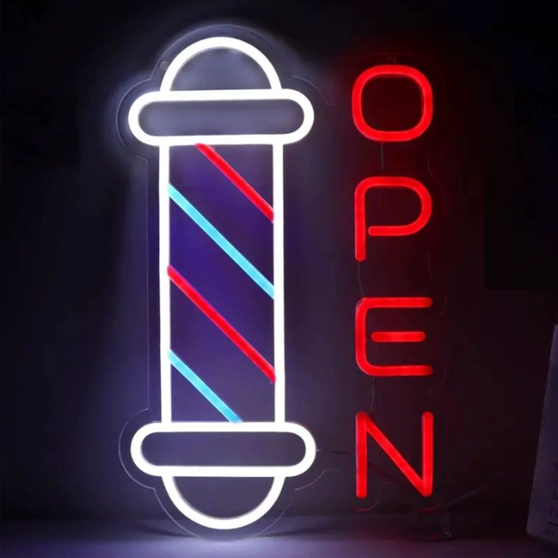 미용실 네온사인 룸램프 네온 헤어 원통형 호수블루 벽걸이 간판 인테리어 조각 글자 가위 빗 30x30cm 5v - 상세 이미지 3