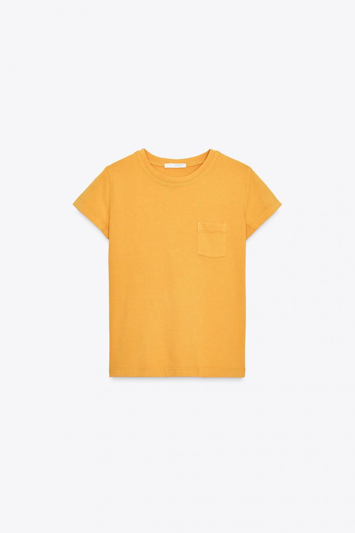 자라 코튼 슬림핏 라운드넥 포켓 반팔 티셔츠 4424/628 ORANGE - 메인 이미지