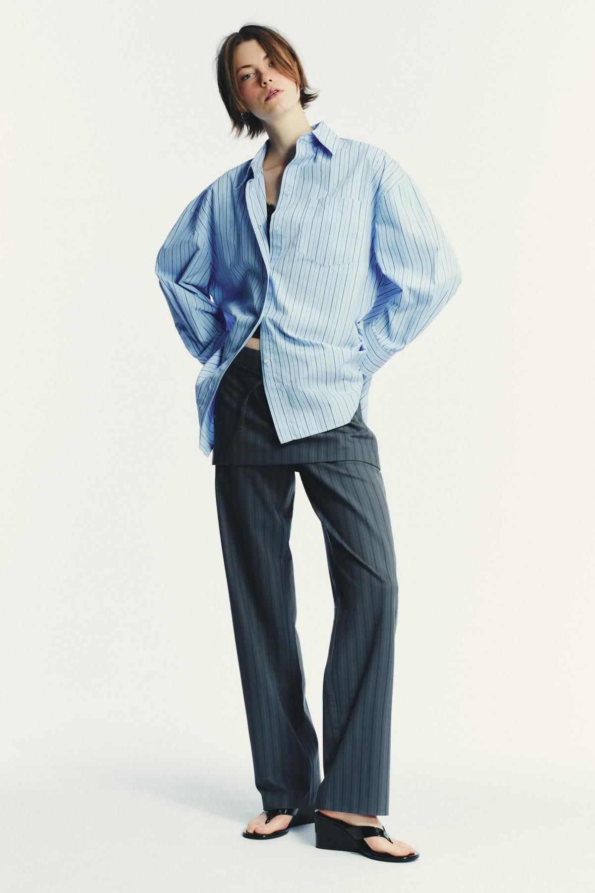 자라 오버사이즈 스트라이프 테크니컬 포플린 셔츠 0975/111 BLUE / NAVY - 상세 이미지 2