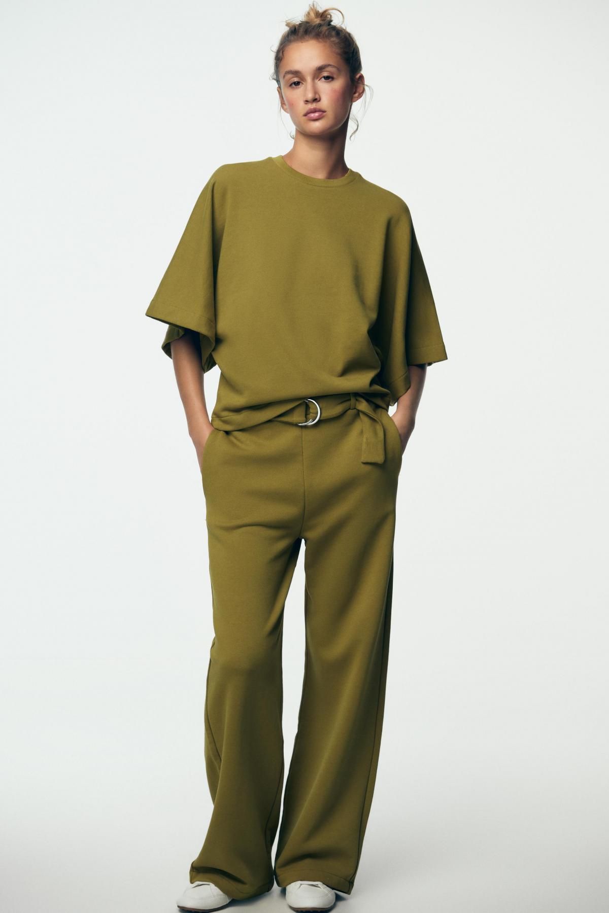 자라 오버핏 라운드넥 반팔 스웨트셔츠 2335/670 OLIVE GREEN - 상세 이미지 3